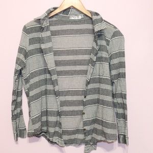 Gray Button Down Shirt With White Stripes